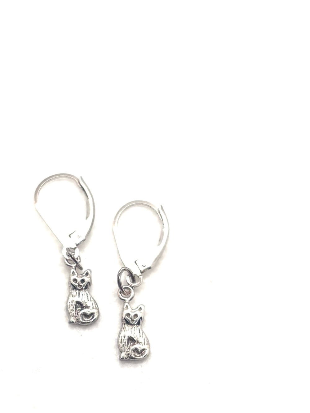 .925 Sterling Silver Cat Dangle Earrings
